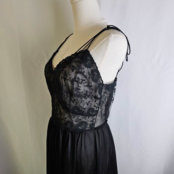 Vintage 60's Carters Du Pont Nylon Black Lace Maxi Slip Dress Size 34 Coquette - Picture 5 of 13